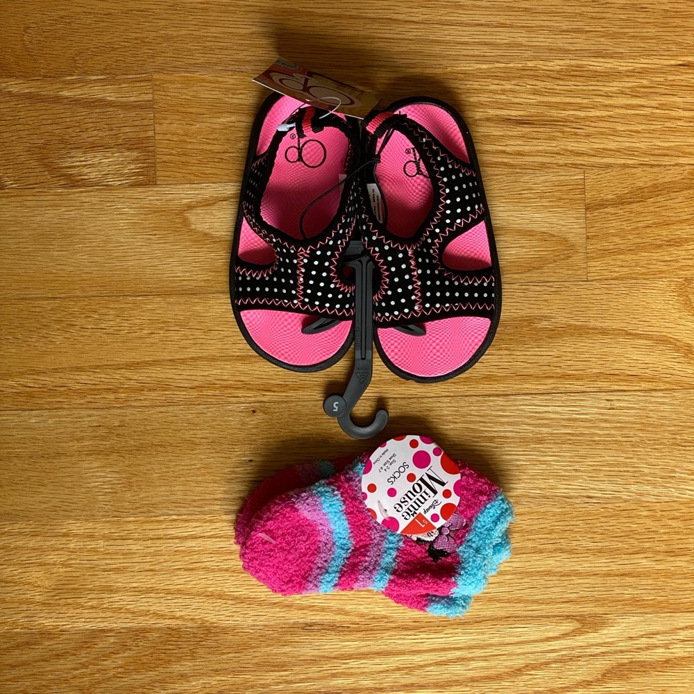 NWT 1 pair OP toddler sandals; 1 pair toddler Minnie Mouse fuzzy socks